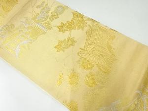 アンティーク　御所車に菊楓模様織出し袋帯（材料）